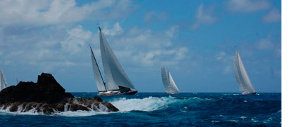 Photograph of a yacht racing in St Barths
