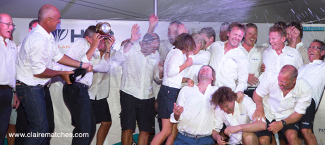A crew of celebrates at 2014 St Barts Bucket Regatta