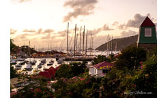 Photograph of St Barths harbor in twilight