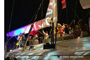 People onboard a yacht celebrating