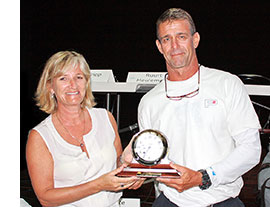 Photograph of Executive Committee SYRA Co-Chair Kate Branagh awarded SYRA’s annual recognition trophy to Captain Jonathan Kline.
